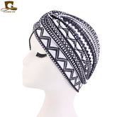 Print Flower Knot Ruffle Head Wrap and cap