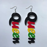 Black Queen Wood Africa Hollow Out Queen Letters Colorful Vintage Earrings