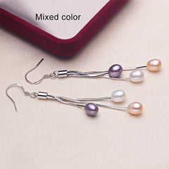 925 Sterling Silver Natural Freshwater Pearl Tassels Drop Earrings