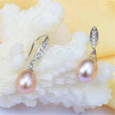 Freshwater Cultured Drop Pearl 925 Sterling Silver Dangle Zircon Earrings