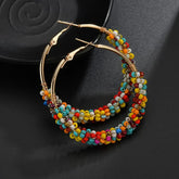 Bohemian Handmade Statement Vintage Multicolor Beads Hoop Earrings