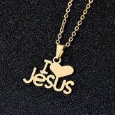Heart I Love JESUS pendant Stainless steel Gold color charm Necklace