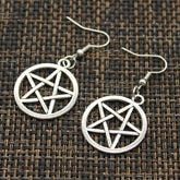 Handmade Star Pentagram Moon Pendants Silver Color Earrings