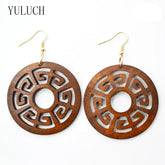 Personality New design Big handmade Natural BROWN wood GIRLS earrings