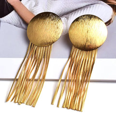 High-Quality Long Gold Color Metal Chain Tassel Earrings