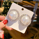 Big Exquisite Pearl Studs Zircon Crystal Statement Earrings