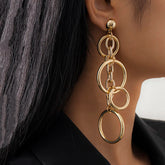 Long Statement Circle, Link, hoop Chain Drop Earrings
