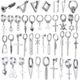 Goth Stud Earrings Fashion Leaf, Cross, Pendant Stainless Steel Earrings