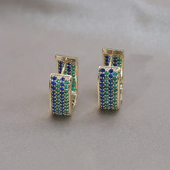 14K Gold Plated Lasting Luxury Square Zircon small hoop Earrings