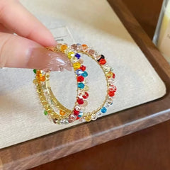 New Colorful Crystal Hoop Earrings, Trendy Exaggerated Vacation Summer Style High-End Earrings,
