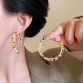 New Colorful Crystal Hoop Earrings, Trendy Exaggerated Vacation Summer Style High-End Earrings,