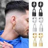 PADLOCK HOOP METALLIC STAINLESS STEEL EARRINGS FOR MEN
