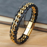Genuine Leather Chain Bracelet Magnetic Stainless Steel Clasp