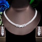 Elegant Sparkling Leaf Cubic Zirconia Engagement Necklace & Drop Earrings