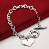 925 Sterling Silver Love Heart Pendant Charm Bracelet