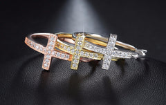 Big Hoop with CZ Diamonds Cross Style Clip Earrings