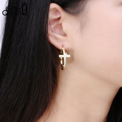 Big Hoop with CZ Diamonds Cross Style Clip Earrings