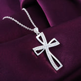 18 Inches Cross Zircon Pendant Necklace 925 Sterling Silver