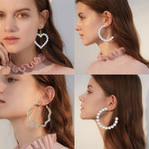 Vintage Oversize Pearl Hoop Earrings For Women