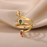 Rainbow Waterdrop Open Stainelss Steel Three Layered & various Rings