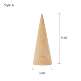Vintage Natural Unpainted Wood Finger Cone Ring Holder Bague Jewelry Display Stand Organizer Storage Rack Showcase for Exhibit