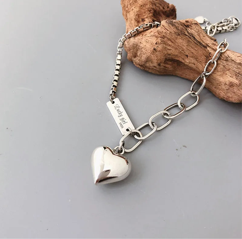 Sterling Silver 925 LOVE Heart Pendant Vintage Anklet Bracelet