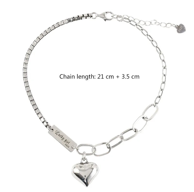 Sterling Silver 925 LOVE Heart Pendant Vintage Anklet Bracelet