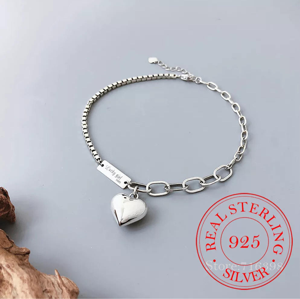 Sterling Silver 925 LOVE Heart Pendant Vintage Anklet Bracelet