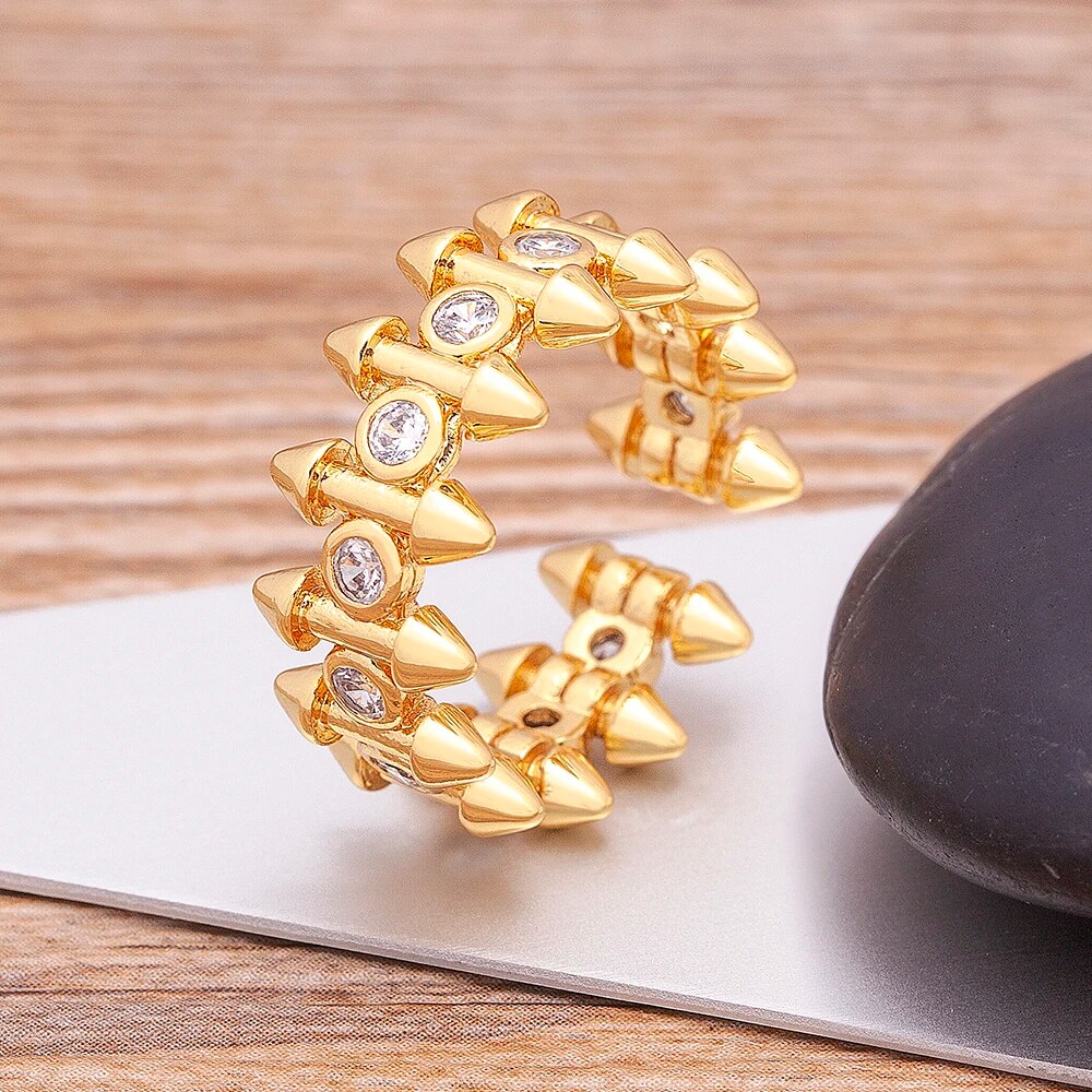 Luxury Cross X Shape Women Ring Full Paved Zircon Gold Color Adjustable Ring