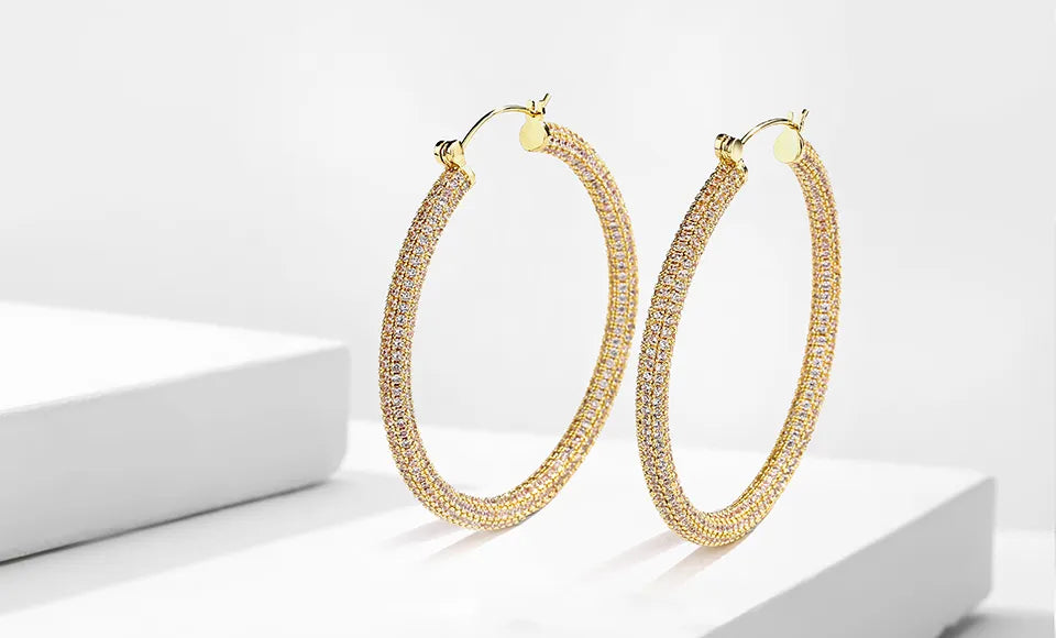 Luxury Gold Color Micro-inlaid CZ Zircon Big Circle Hoop Earrings