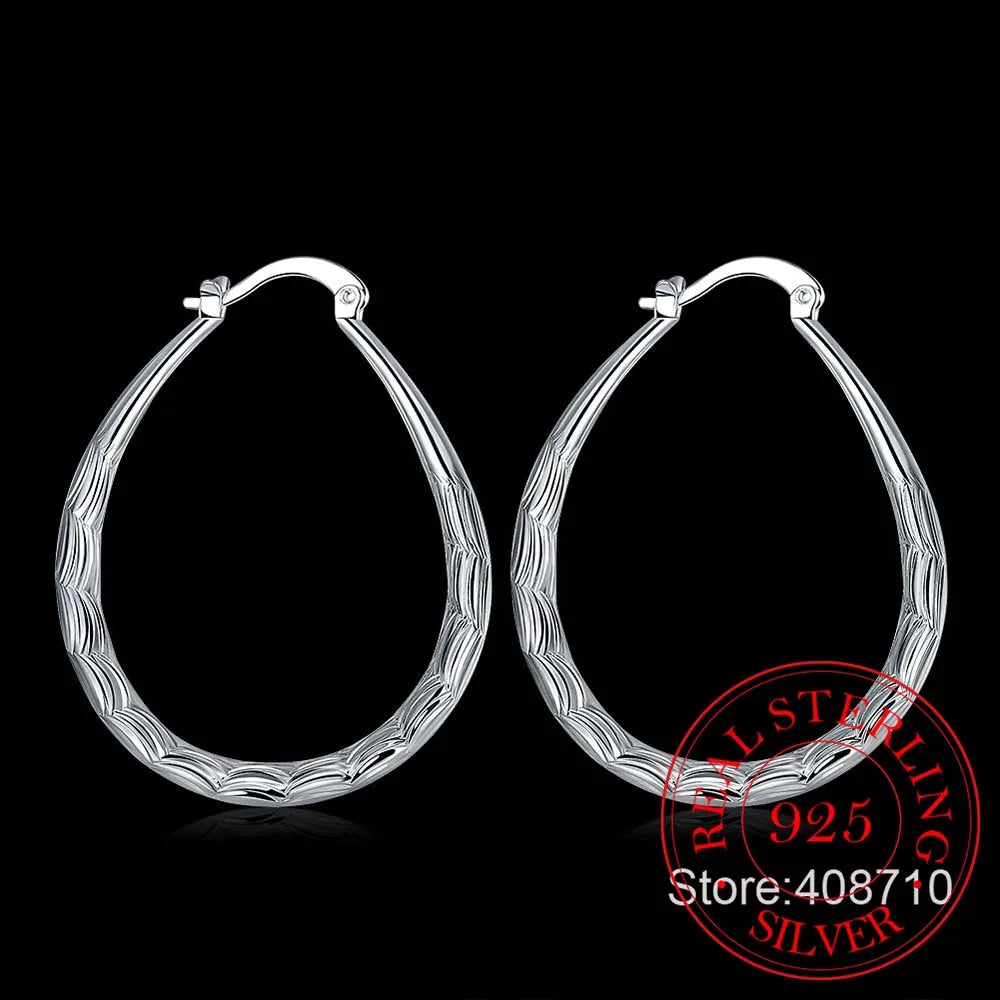 925 Sterling Silver Fish Pattern Circle Hoop Earrings