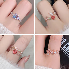 Fashion Micro-inlaid Crystal Zircon Rings Sweet Elegant Flower Rings