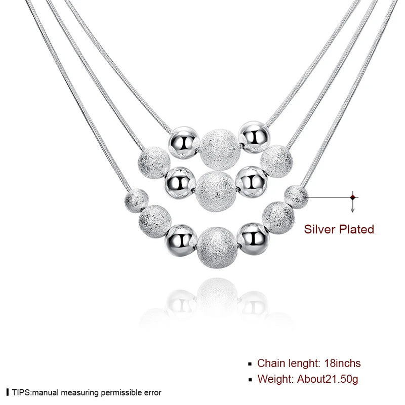 925 Sterling Silver Smooth Matte Beads Necklace Chain