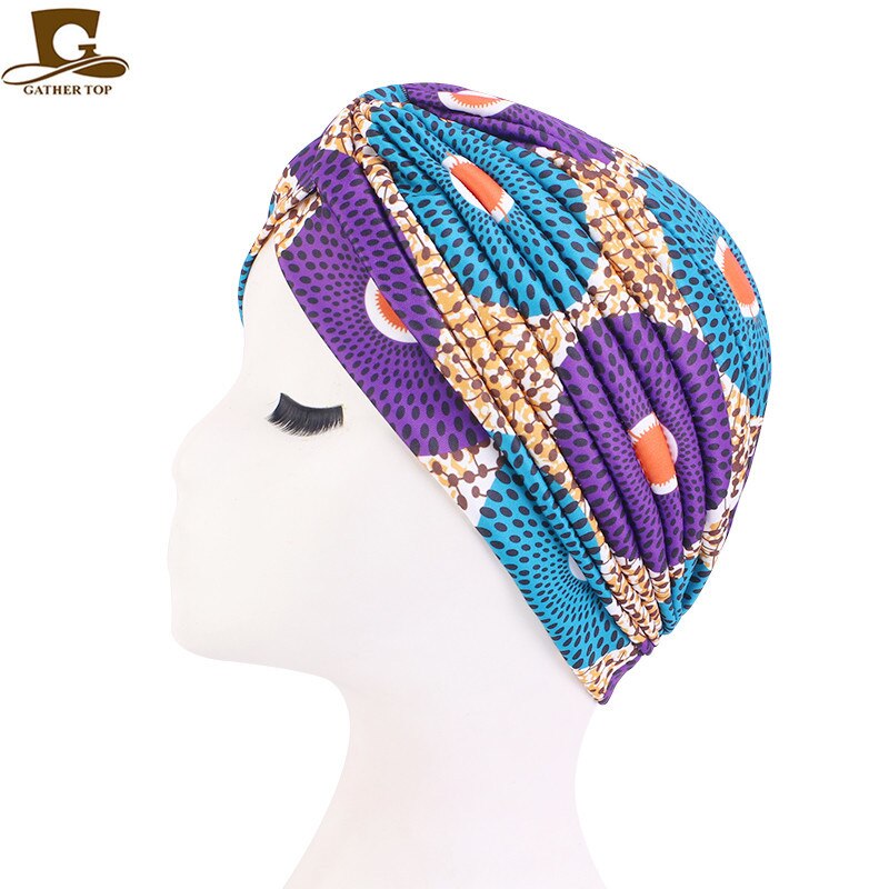 Print Flower Knot Ruffle Head Wrap and cap