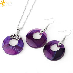 Natural Round Gem Stone Onyx Purple Crystal Opal set