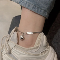 Sterling Silver 925 LOVE Heart Pendant Vintage Anklet Bracelet