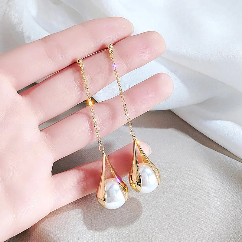 Korean Fashion Stud Earrings Luxury Pearls Drop Dangle Designer Statement Earrings