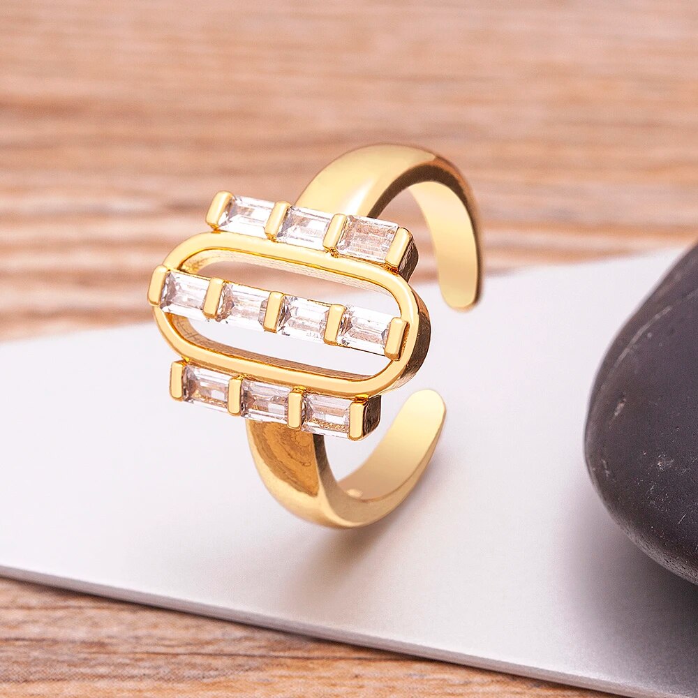 Luxury Cross X Shape Women Ring Full Paved Zircon Gold Color Adjustable Ring