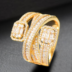 High Quality Cross Layered Statement Cubic Zircon Stacks Finger Ring