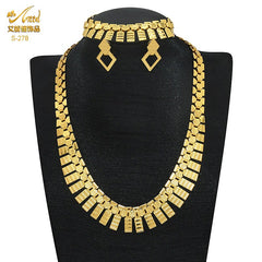 Luxury Chokers - 18K Gold Plated Necklace Earrings Bracelet Set