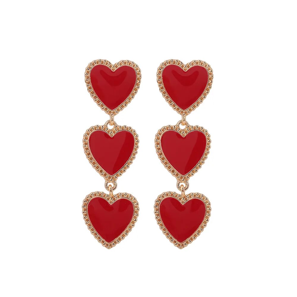 Bohemian Statement Enamel Circle Love Heart Long Dangle Earrings