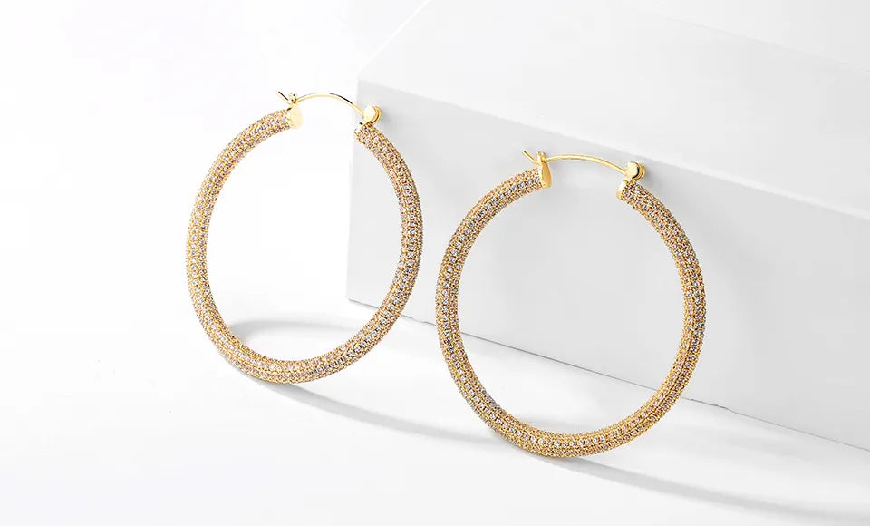 Luxury Gold Color Micro-inlaid CZ Zircon Big Circle Hoop Earrings