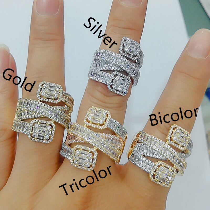 High Quality Cross Layered Statement Cubic Zircon Stacks Finger Ring