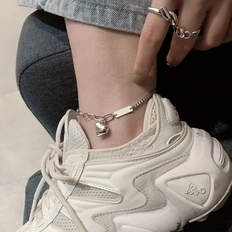 Sterling Silver 925 LOVE Heart Pendant Vintage Anklet Bracelet