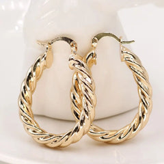 Vintage Gold Filled long lasting plaiting Pattern Hoop Earrings