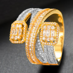 High Quality Cross Layered Statement Cubic Zircon Stacks Finger Ring