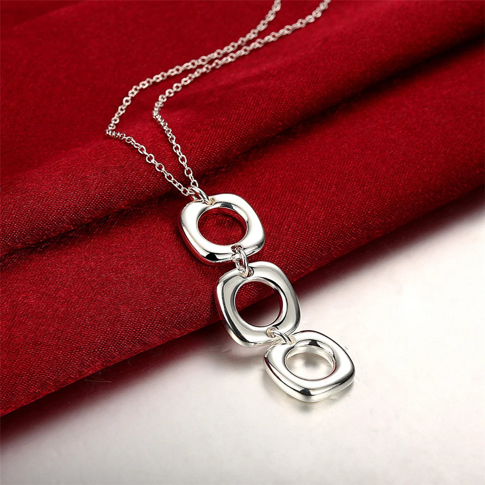 925 Sterling Silver Round Square Necklace Earring Set