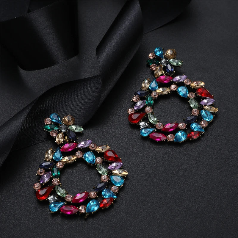 Colorful Statement Earrings Luxury Big Rhinestone Earrings