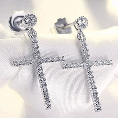 Stylish Drop Cross Design Dazzling Zirconia Fashion Earrings