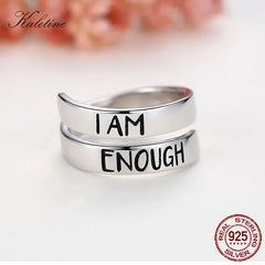 I AM ENOUGH Luxury Women Open Letter 925 Sterling Silver Rings